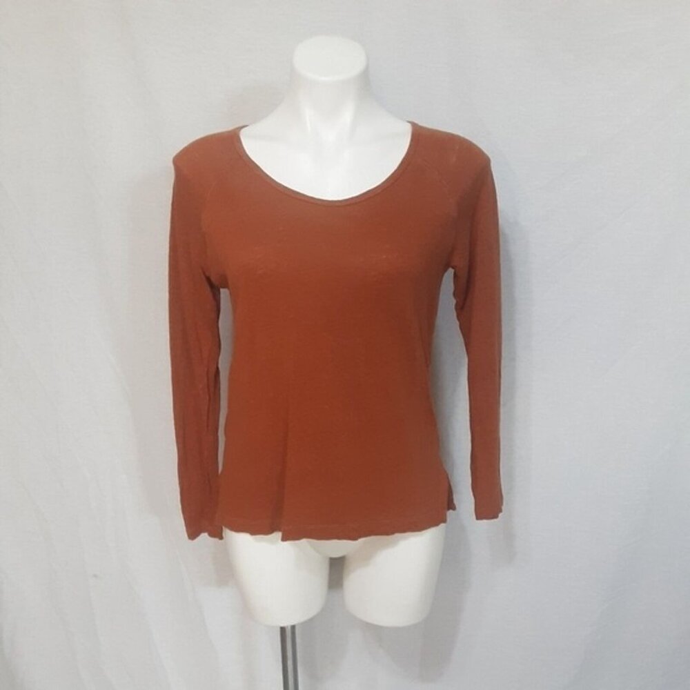 Madewell Rust Red/Orange Crew Neck Linen Long Sleeves Top Medium